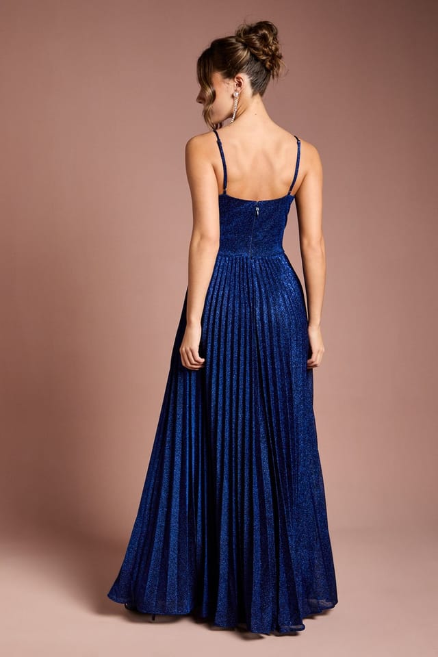 Coast Coast Women's V neck Cami Shimmer Pleated Maxi Dress in Navy - 3