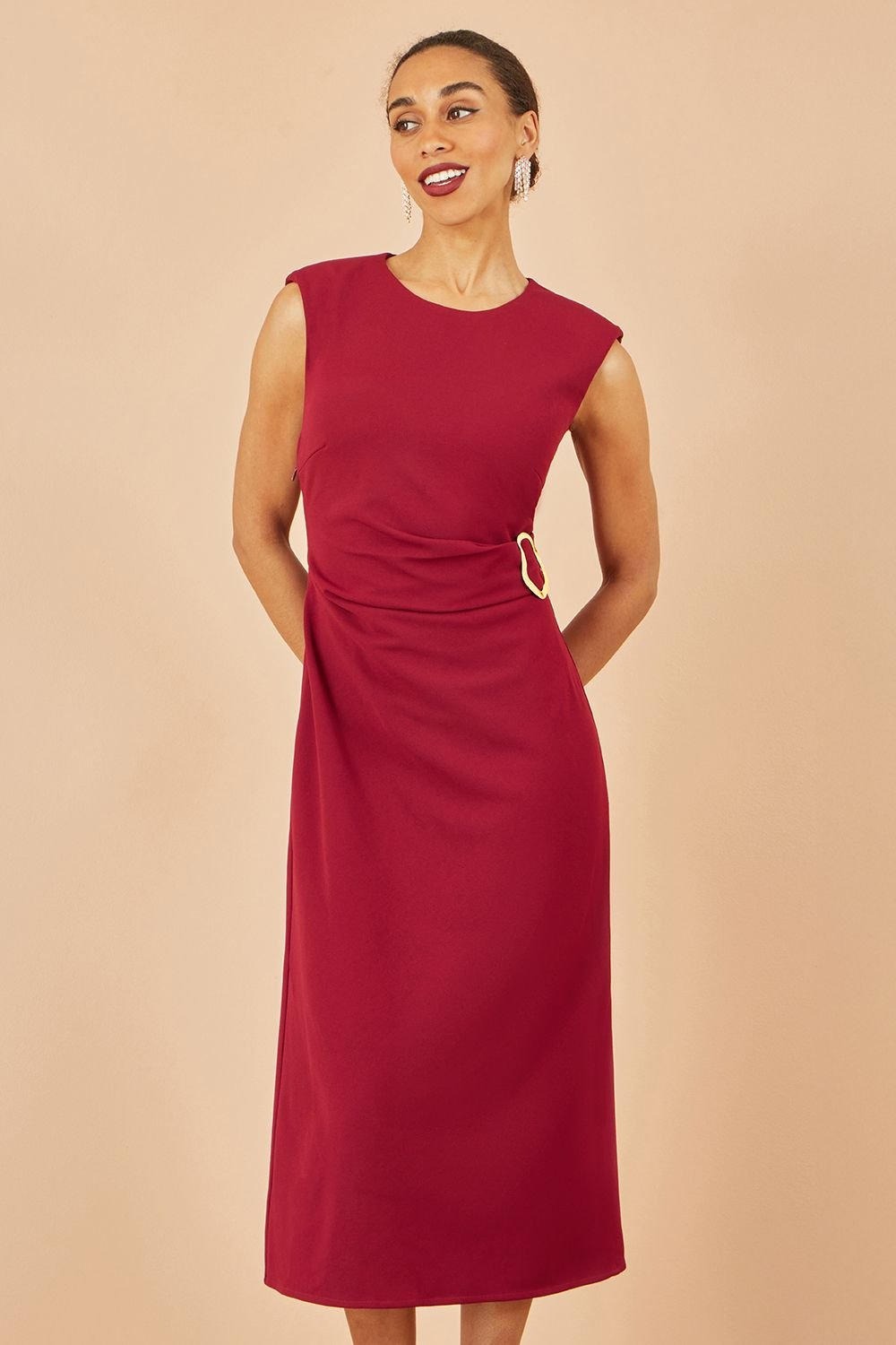 Yumi Yumi Women's Burgundy Buckle Detail Ruched Dress - 2