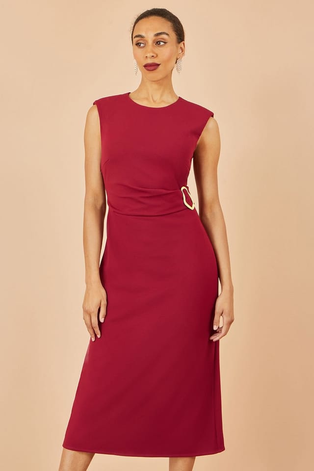 Yumi Yumi Women's Burgundy Buckle Detail Ruched Dress - 3