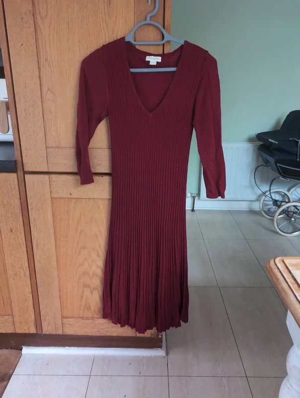 Monsoon Red pleated knit long sleeve swing monsoon midi dress 10