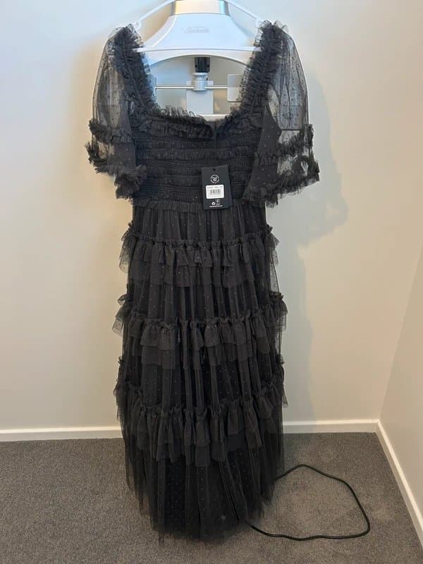 Needle and Thread Stunning Black Tulle Ruffle Midi Dress