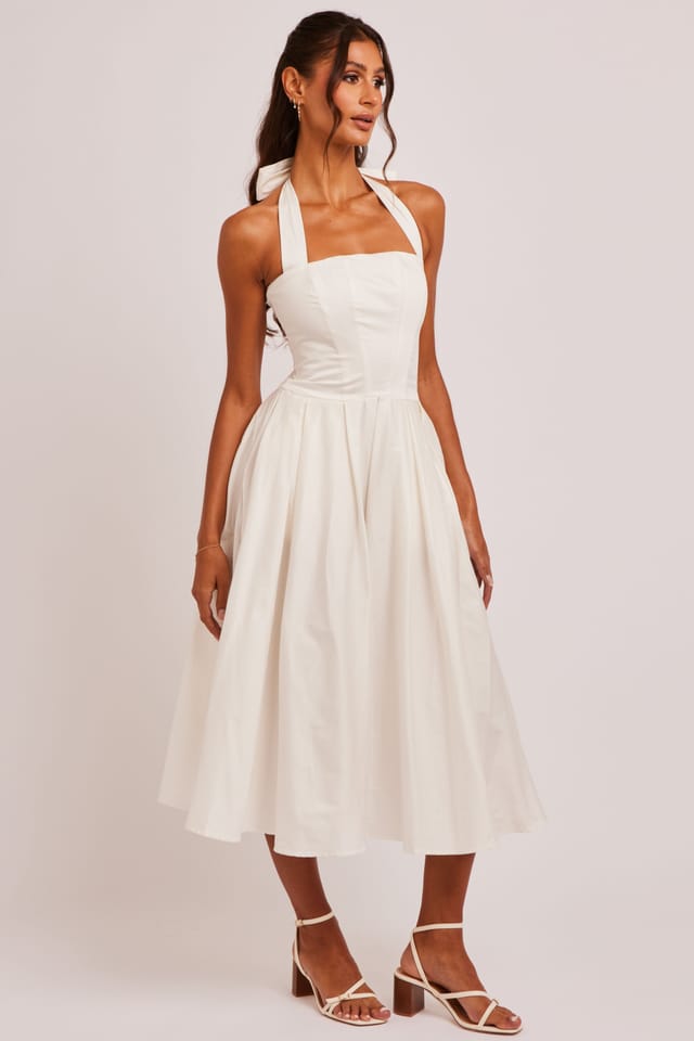 Jaded Rose Jaded Rose Women's Zain White Cotton Pleated Bow Halter Midi Dress - 2