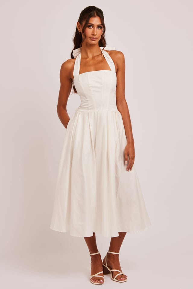 Jaded Rose Jaded Rose Women's Zain White Cotton Pleated Bow Halter Midi Dress - 3