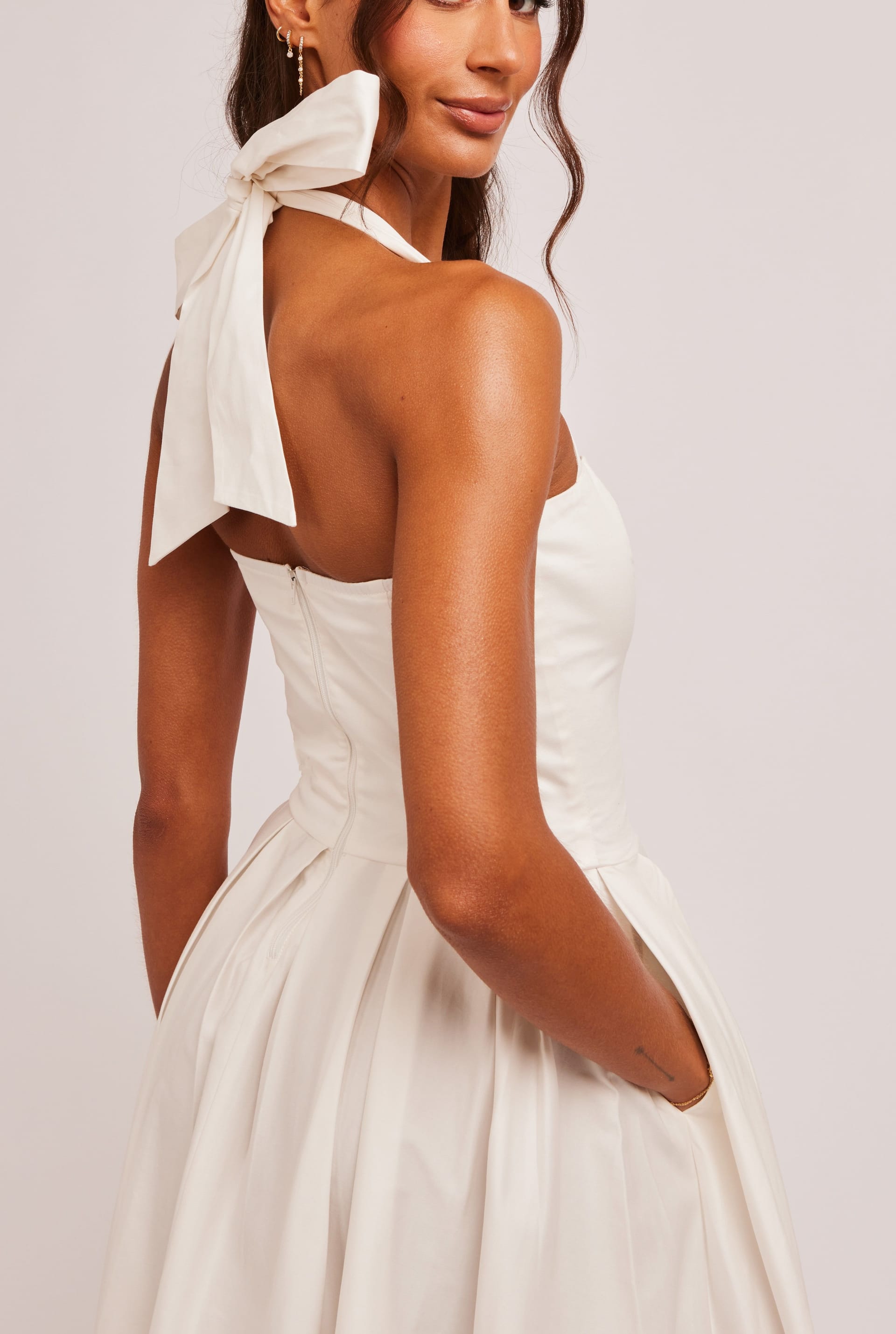 Jaded Rose Jaded Rose Women's Zain White Cotton Pleated Bow Halter Midi Dress - 4