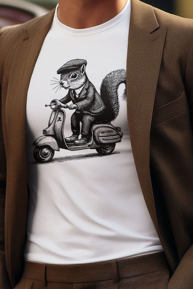 Bad Zebedee Bad Zebedee Men's Scooter Squirrel T-Shirt in White - 2
