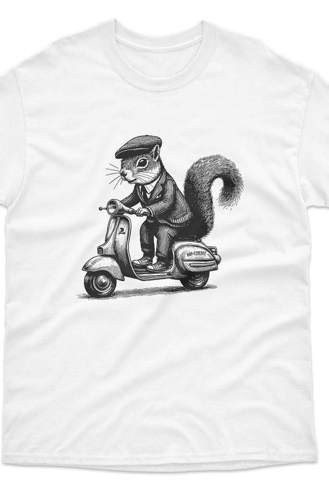Bad Zebedee Bad Zebedee Men's Scooter Squirrel T-Shirt in White - 3