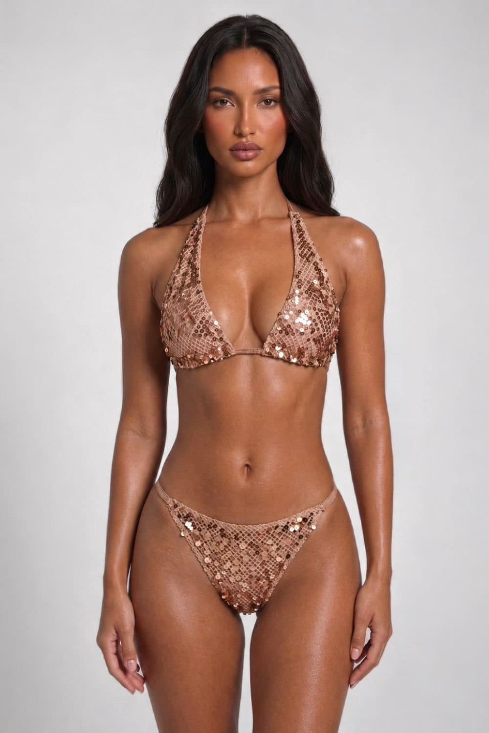 LEMONLUNAR LEMONLUNAR Women's The Seraphina Sequin Bikini Set Rose Gold - Matching Bikini Bottoms