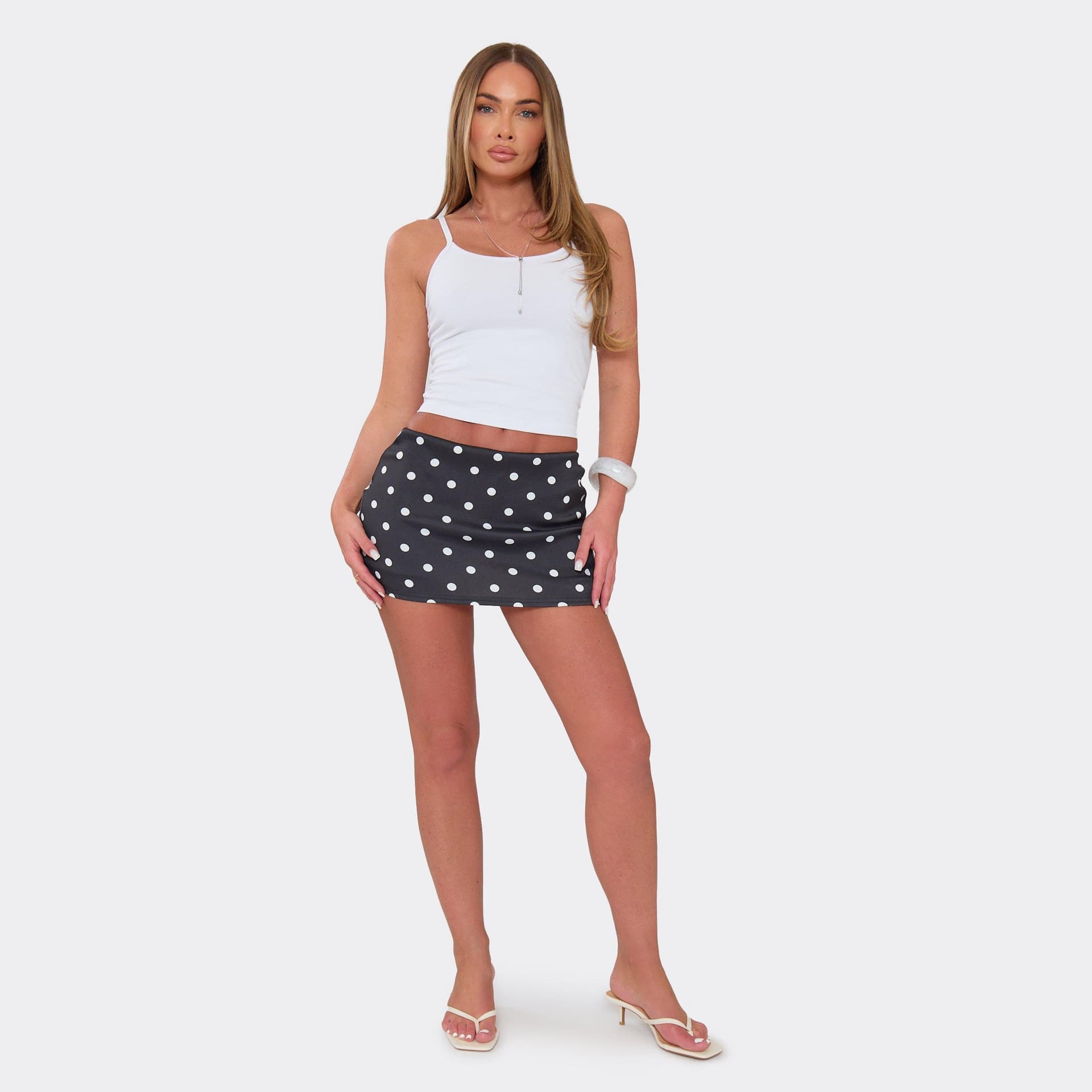 EGO Mid Rise Mini Skirt In Black Polka Dot, Women's Size UK 4