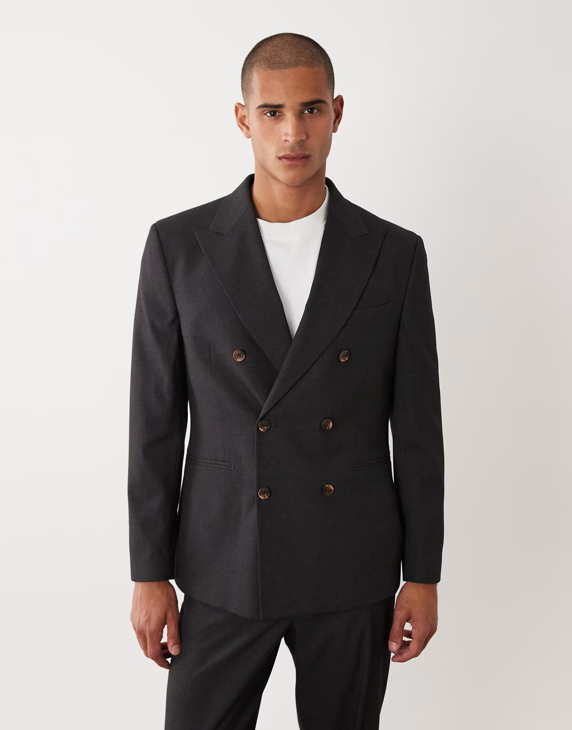 ASOS ASOS DESIGN Grey Double-Breasted Suit Blazer