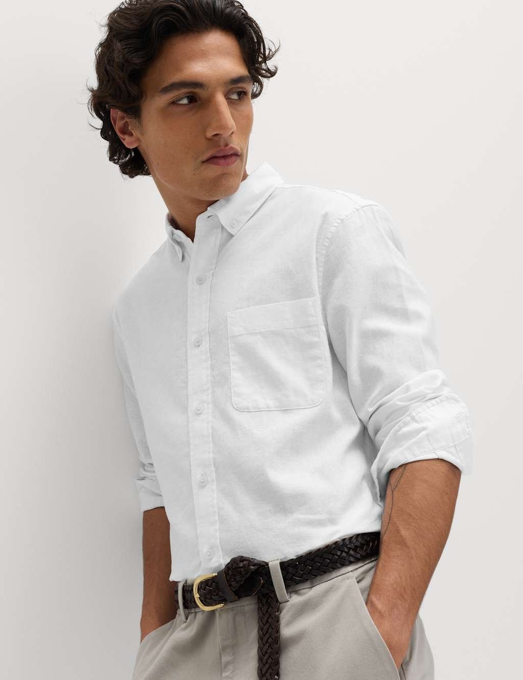 Marks & Spencer M&S Regular Fit Cotton Linen Blend Shirt White - 1