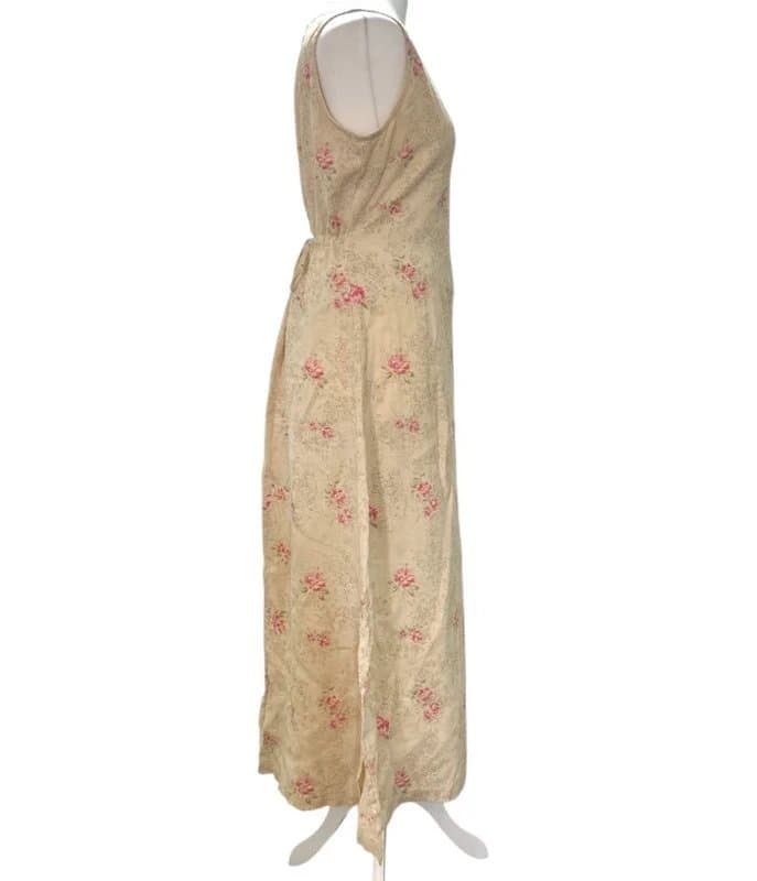 jackpot Vintage Jackpot Linen Summer Maxi Dress Size 12–14 Ivory Floral Party Holiday CottageCore