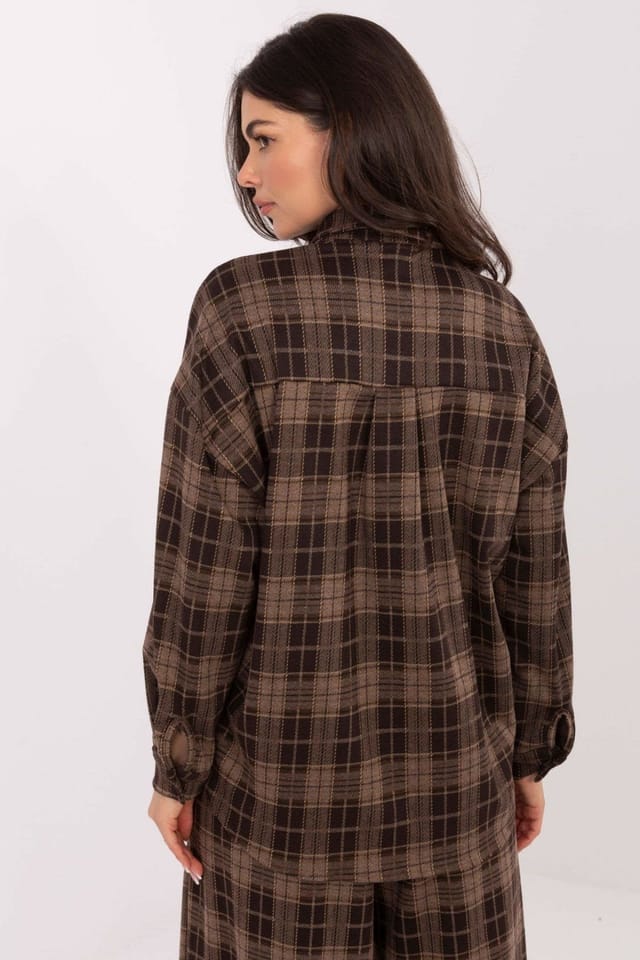 Love Lace Love Lace Women's Checkered Flannel Long Sleeve Shirt in Brown - 3