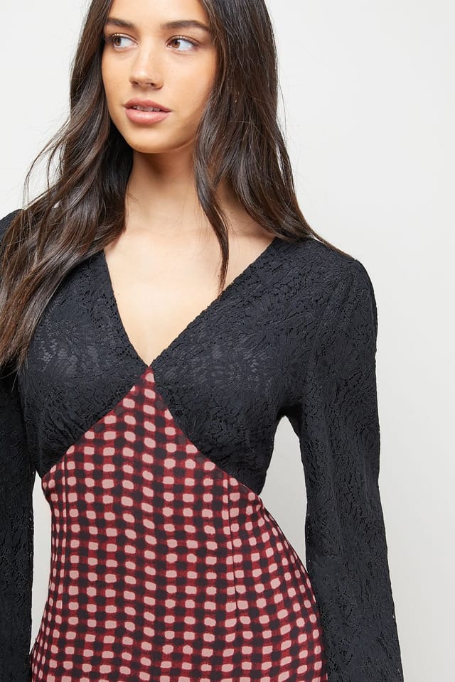 Oasis Oasis Women's Check Contrast Panel Midaxi Dress in Red - 2