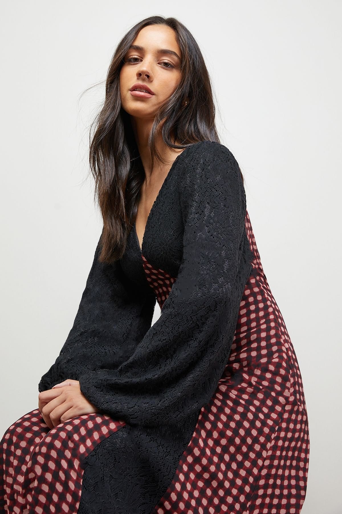 Oasis Oasis Women's Check Contrast Panel Midaxi Dress in Red - 4