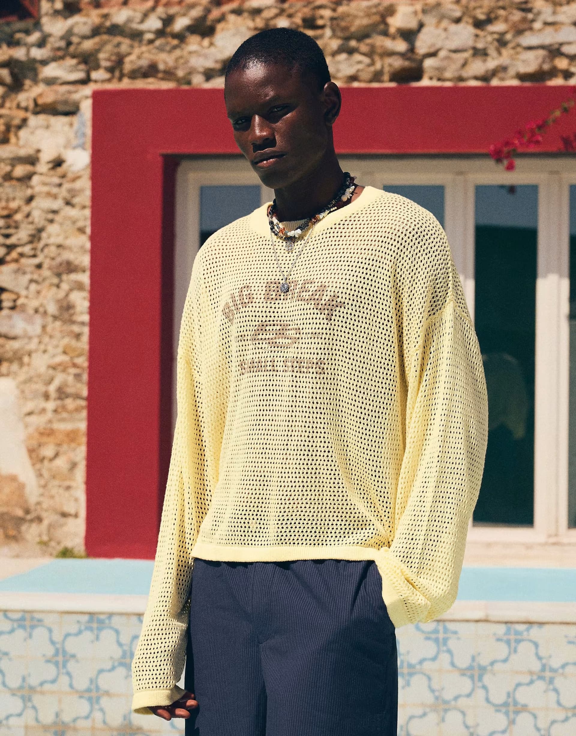ASOS Bershka Mesh print jumper in yellow