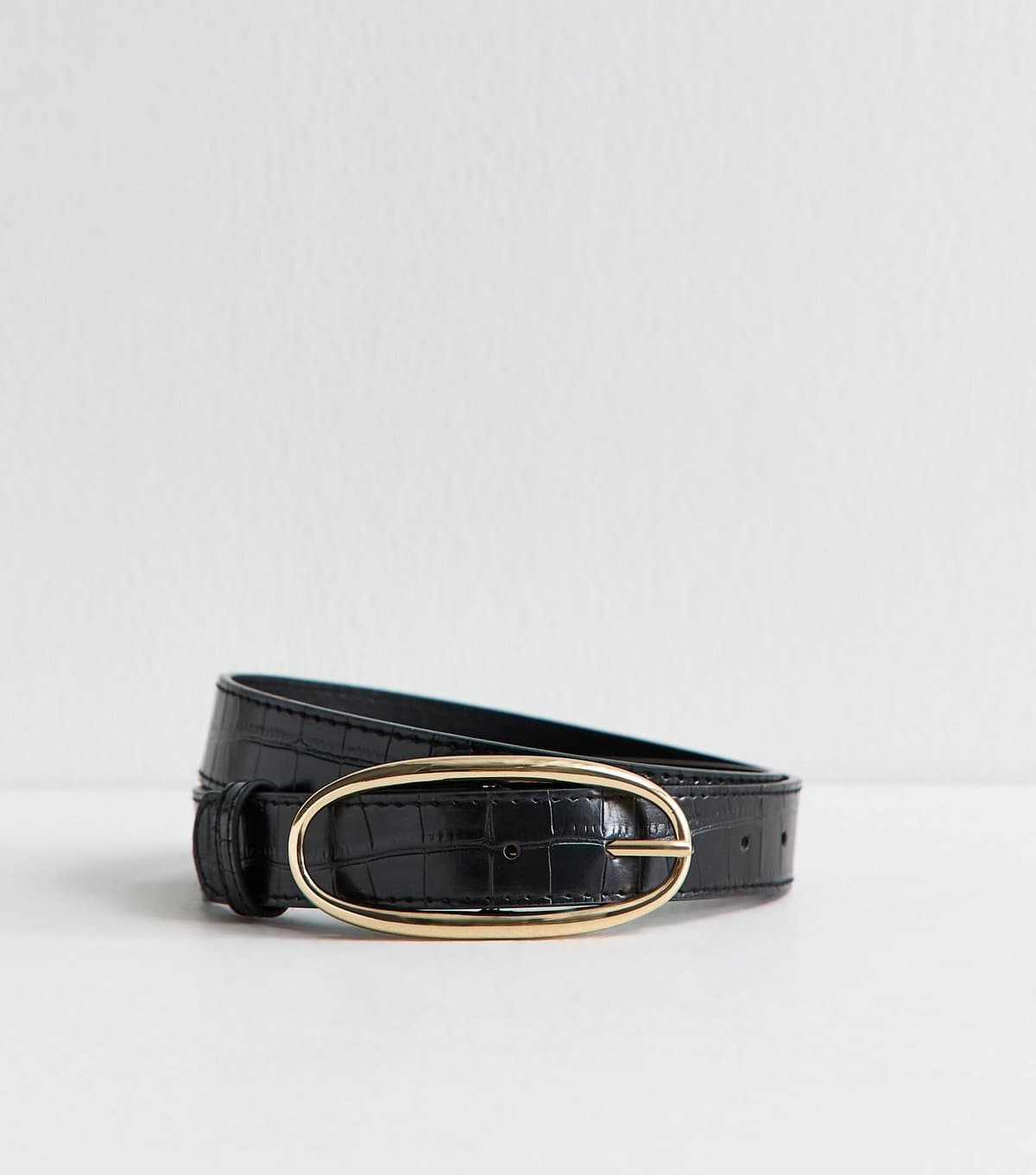 New Look New Look Black Faux Leather Croc Embossed Belt