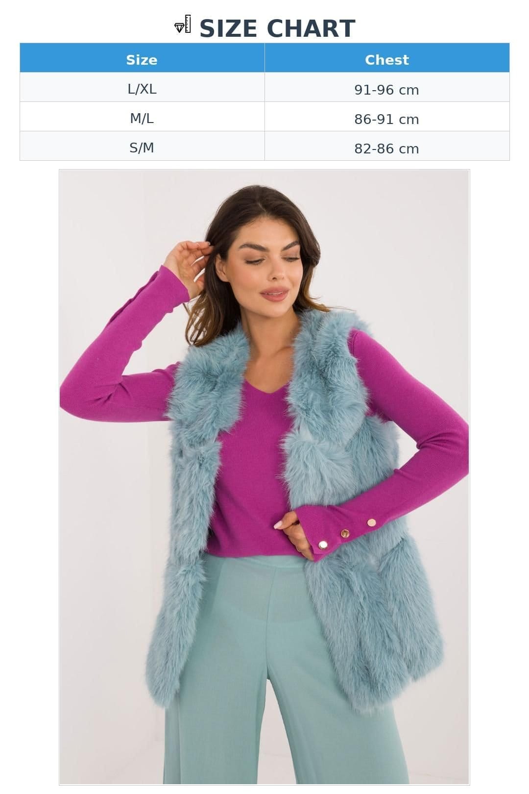 Love Lace Love Lace Women's Soft Polyester Faux Fur Vest with Slip Pockets in Duck Egg Blue - 4