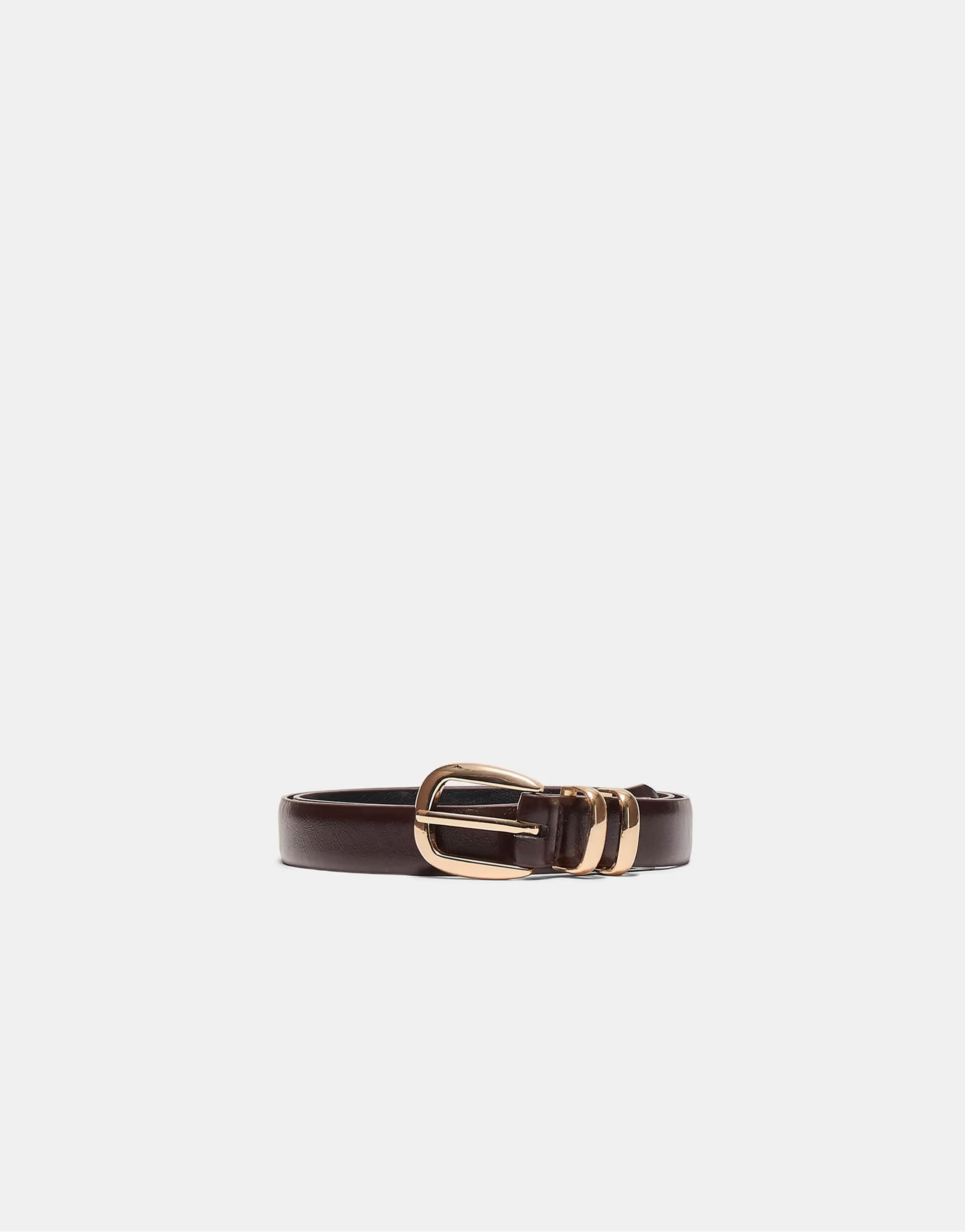 ASOS Stradivarius Basic shimmery leather effect belt in brown