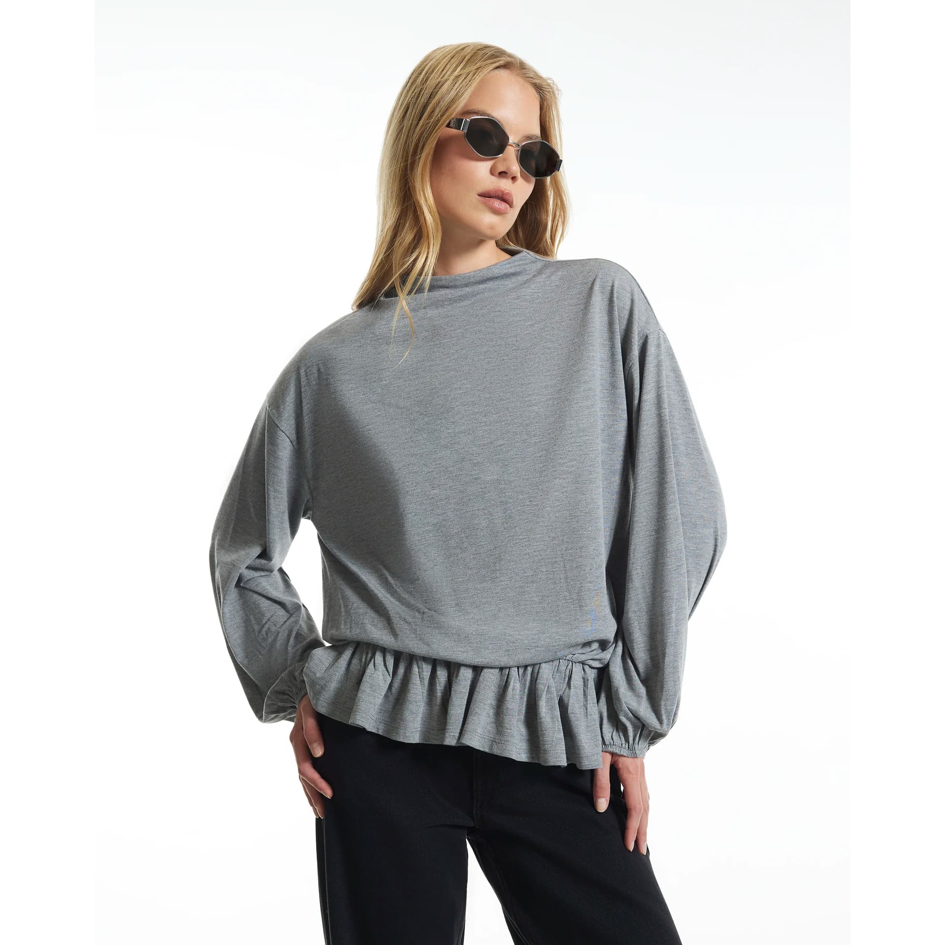 River Island River Island Womens Grey Oversized Peplum Jumper