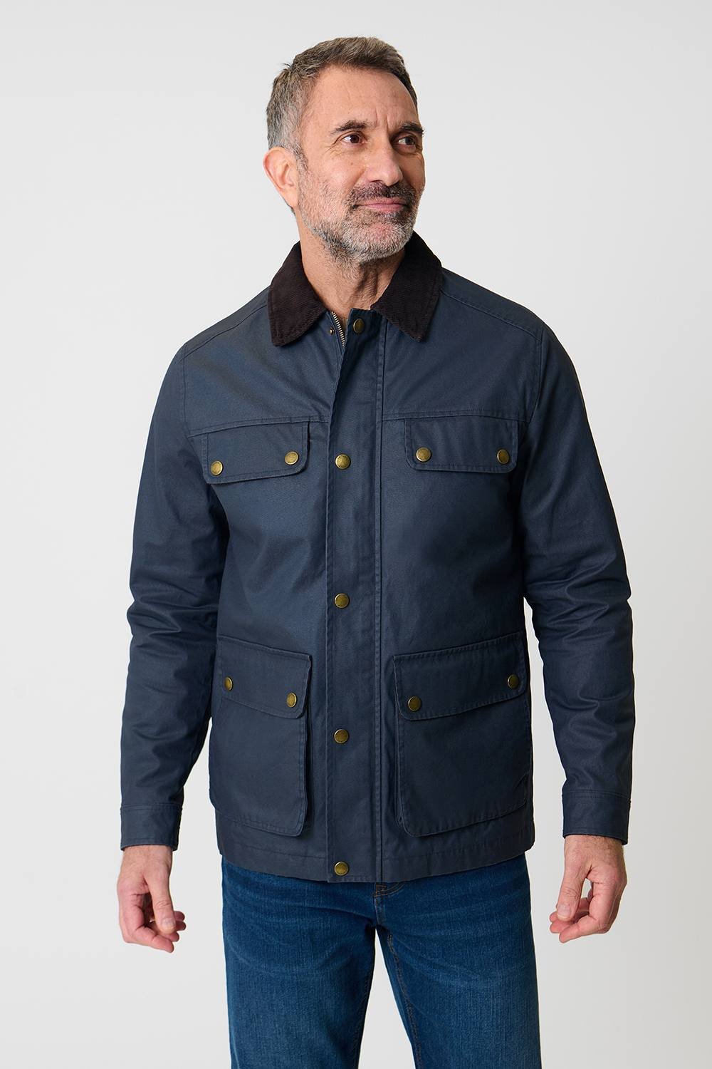 Saltwell Saltwell Men's Cord Collar Wax Jacket in Navy - 2