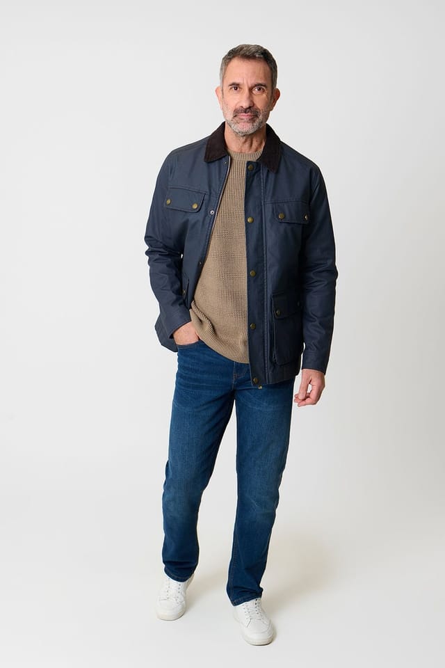 Saltwell Saltwell Men's Cord Collar Wax Jacket in Navy - 3