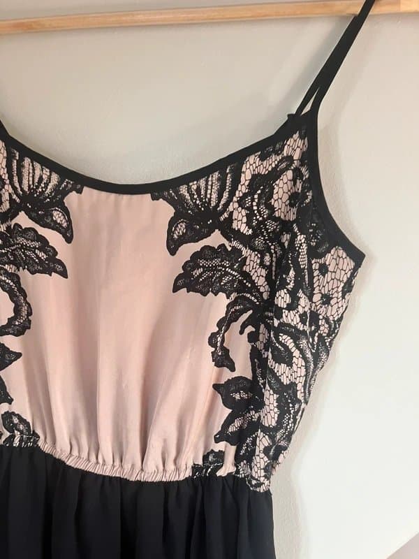 Stradivarius Stradivarius Vintage Y2K Black Pink Nude Lace detail Mesh Overlay Mini Dress Size 6