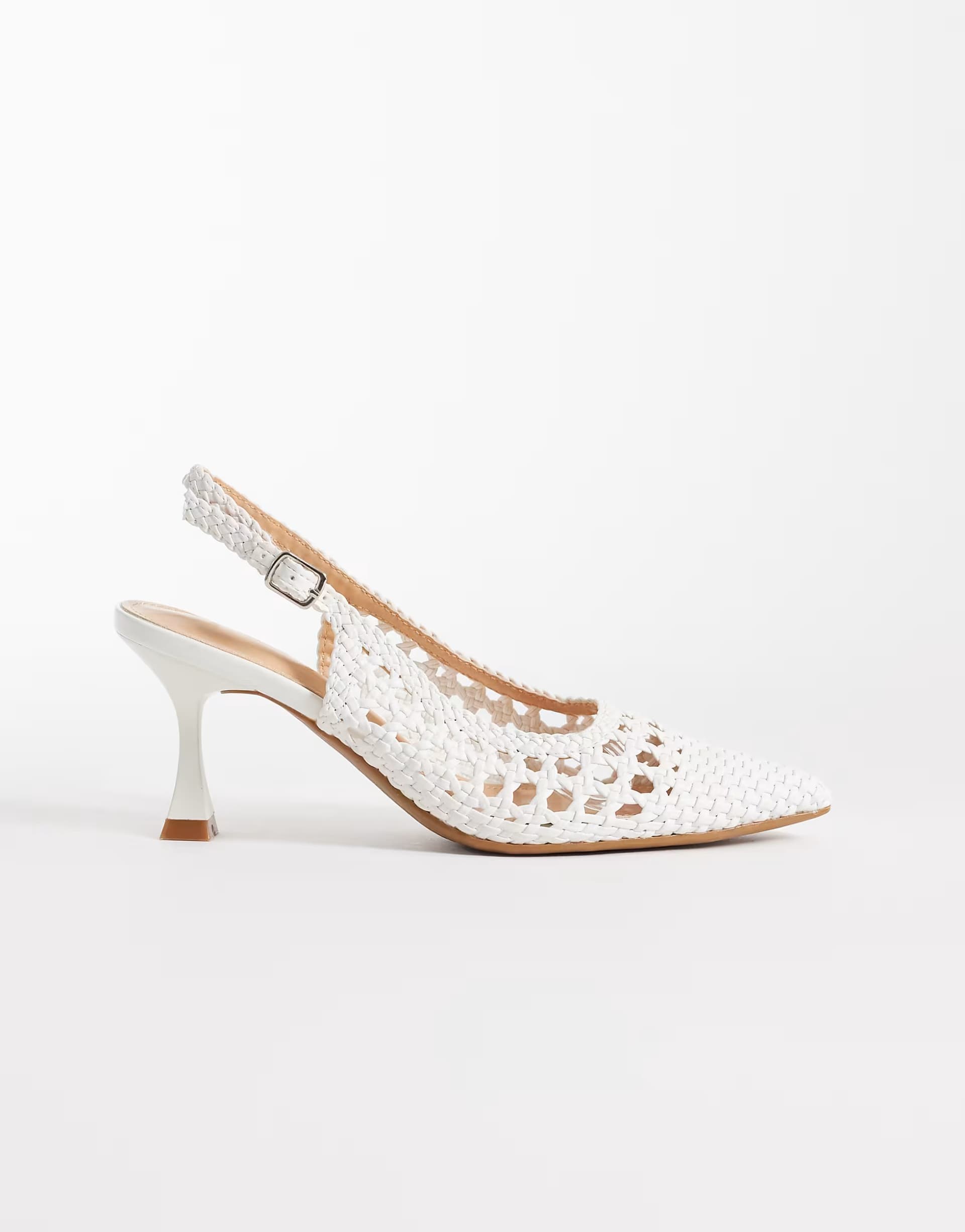 ASOS Glamorous slingback woven heeled shoes in white