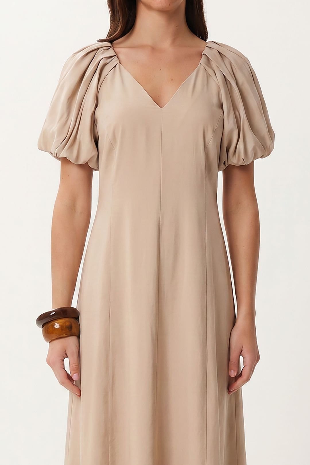 Happiness Istanbul Happiness Istanbul Women's A-line Midi Dress With V-neck in Beige - 4