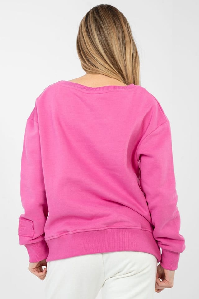 Love Lace Love Lace Women's Embroidered Boat Neck Cotton Sweatshirt in Pink - 3