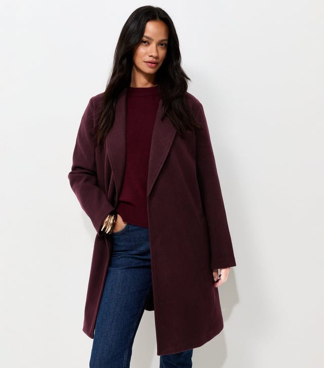 New Look Women's Dark Burgundy Open Front Longline Formal Coat New Look - 2