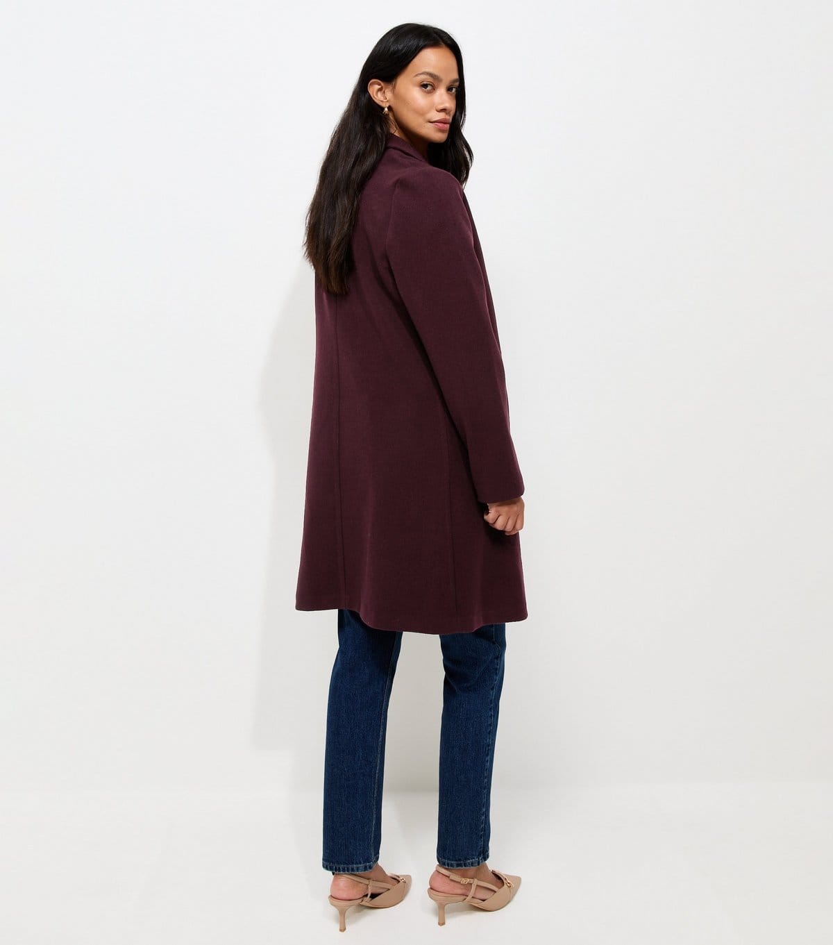New Look Women's Dark Burgundy Open Front Longline Formal Coat New Look - 4