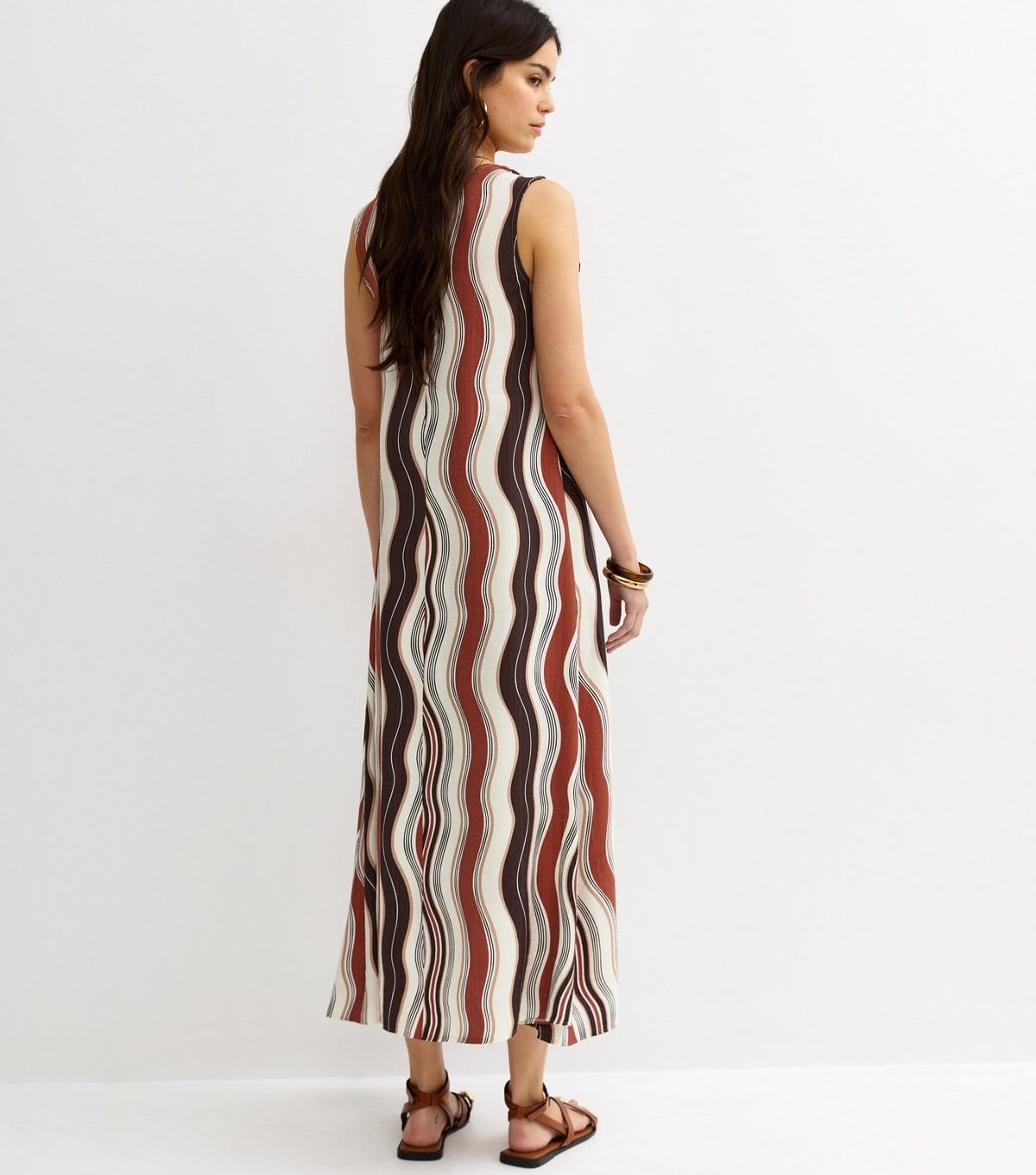 New Look Women's Brown Wavy Print Ruched Shoulder Smock Midi Dress New Look - 4