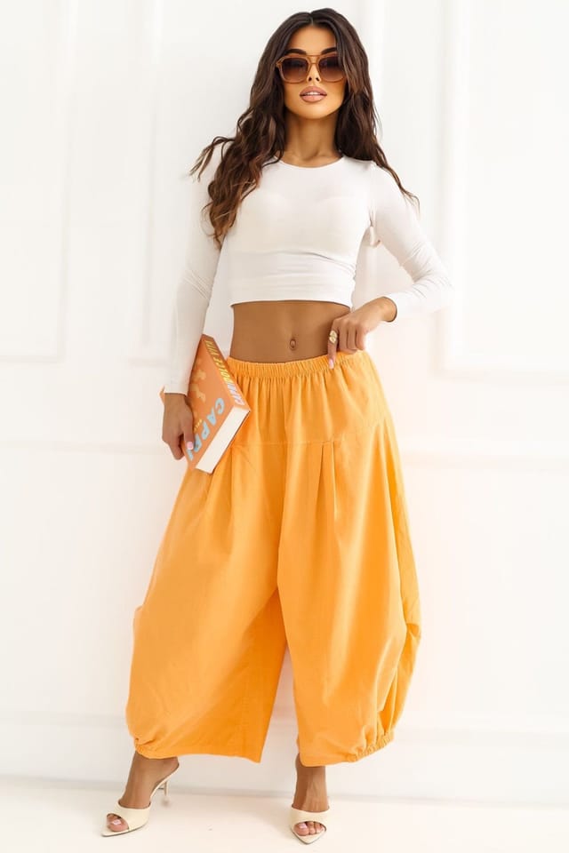 Love Lace Love Lace Women's Loose Fit Corduroy High Waist Trousers in Orange - 2