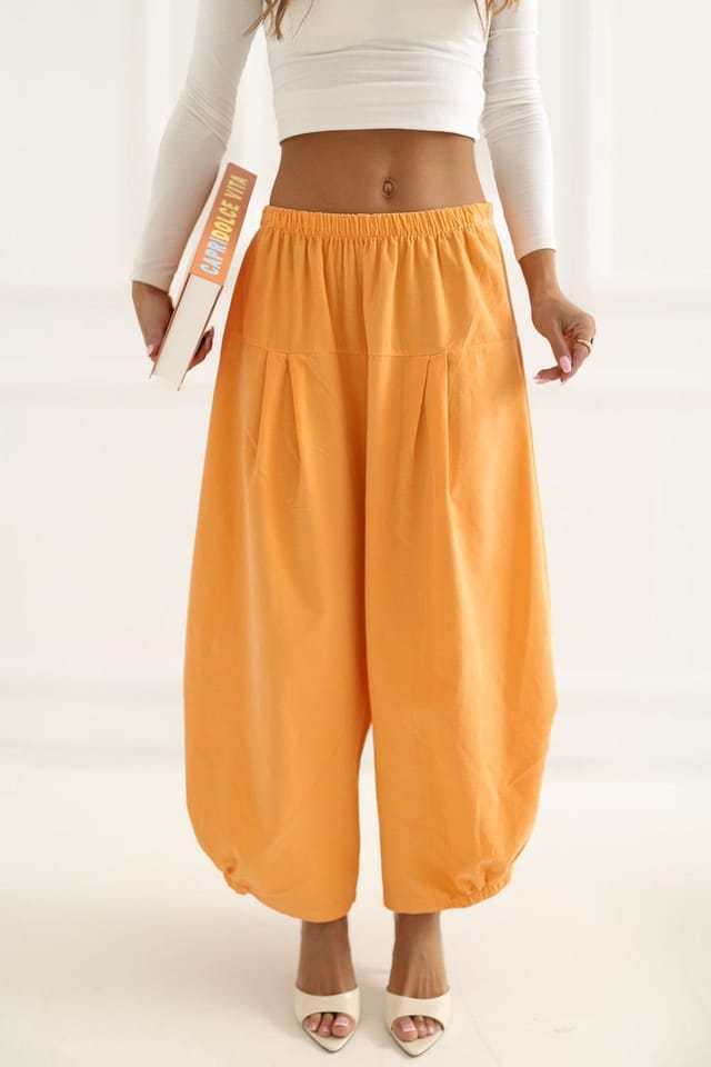 Love Lace Love Lace Women's Loose Fit Corduroy High Waist Trousers in Orange - 3