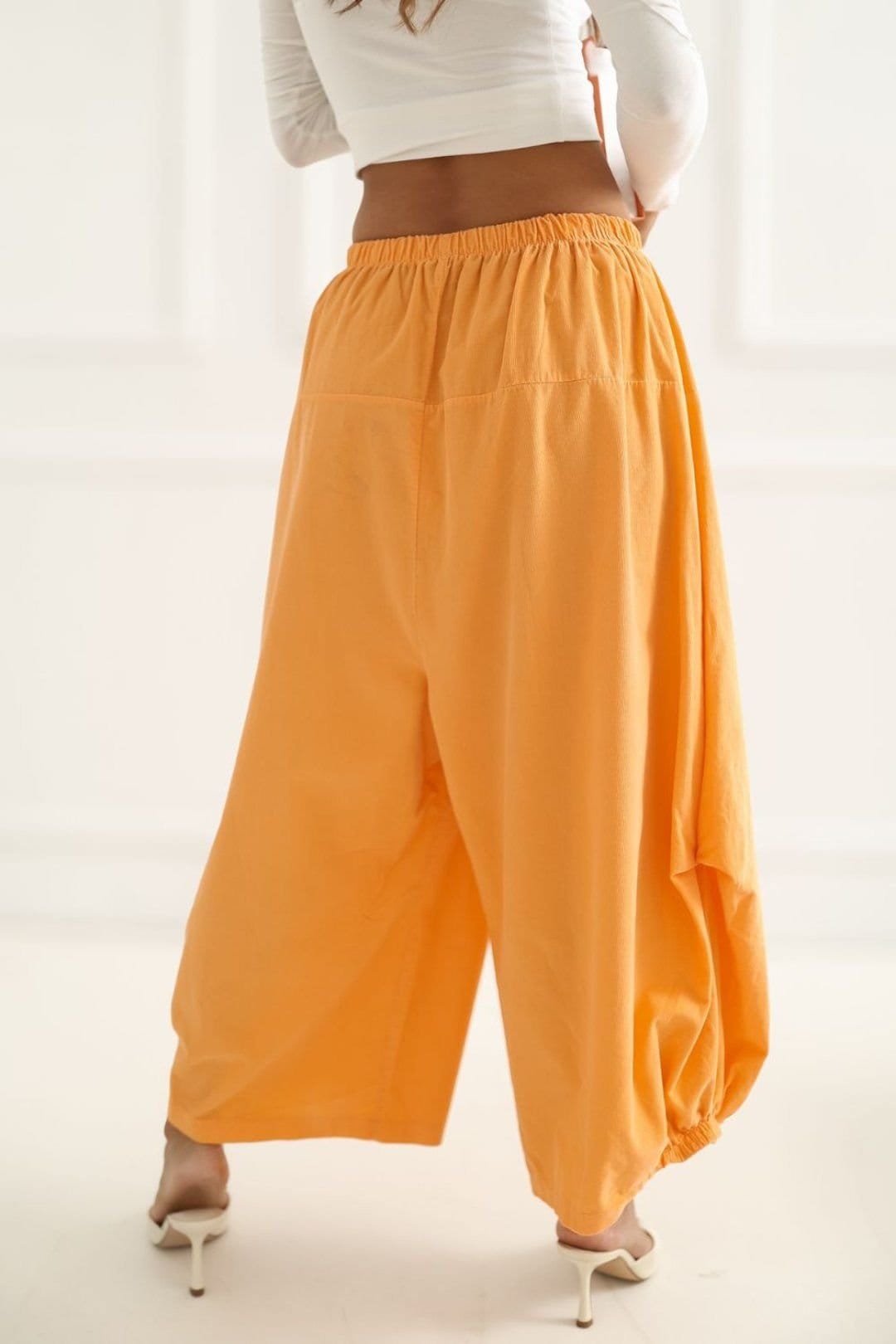 Love Lace Love Lace Women's Loose Fit Corduroy High Waist Trousers in Orange - 4