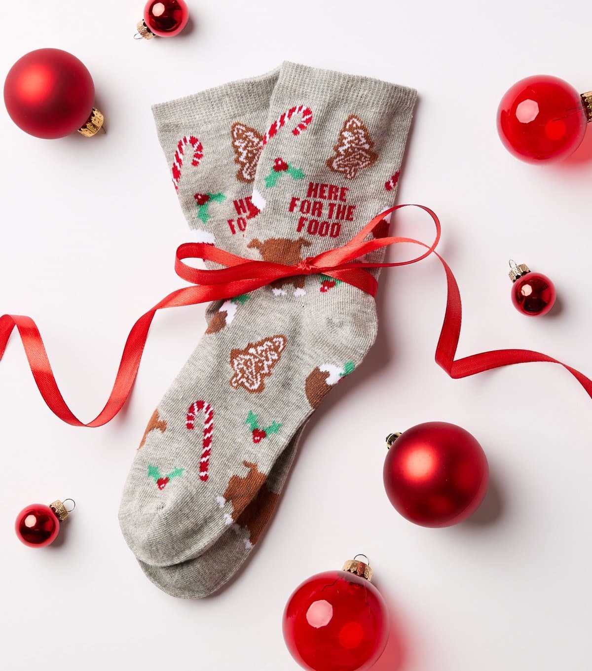 New Look Dark Grey Cotton Rich Here For The Food Slogan Christmas Ankle Socks New Look