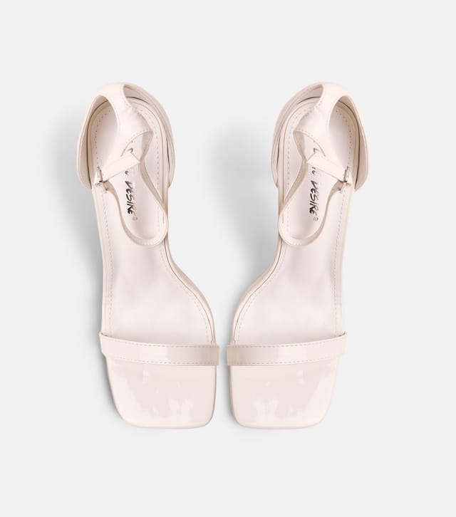 Public Desire Women's Cream Patent Chaos Square Toe Stiletto Sandals Public Desire New Look - 2