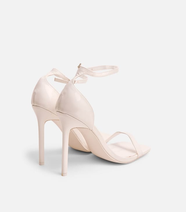 Public Desire Women's Cream Patent Chaos Square Toe Stiletto Sandals Public Desire New Look - 3