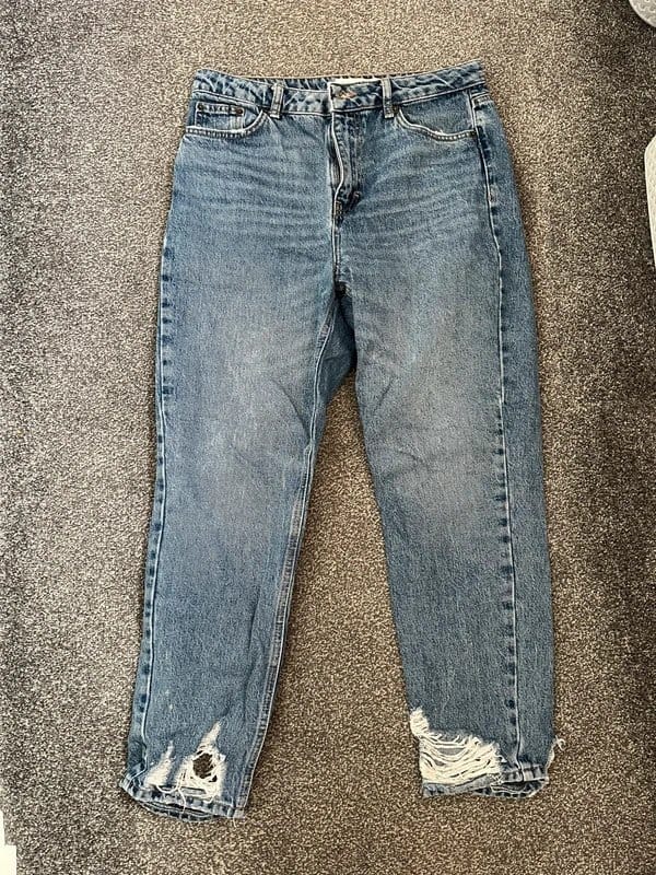 Topshop Blue Ripped Denim Mom Jeans
