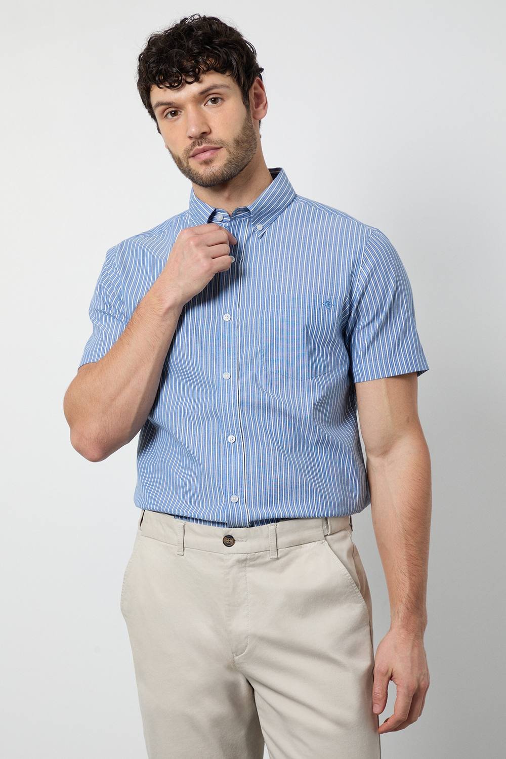 Maine Maine Men's Blue Multi Stripe Short Sleeve Shirt - 2