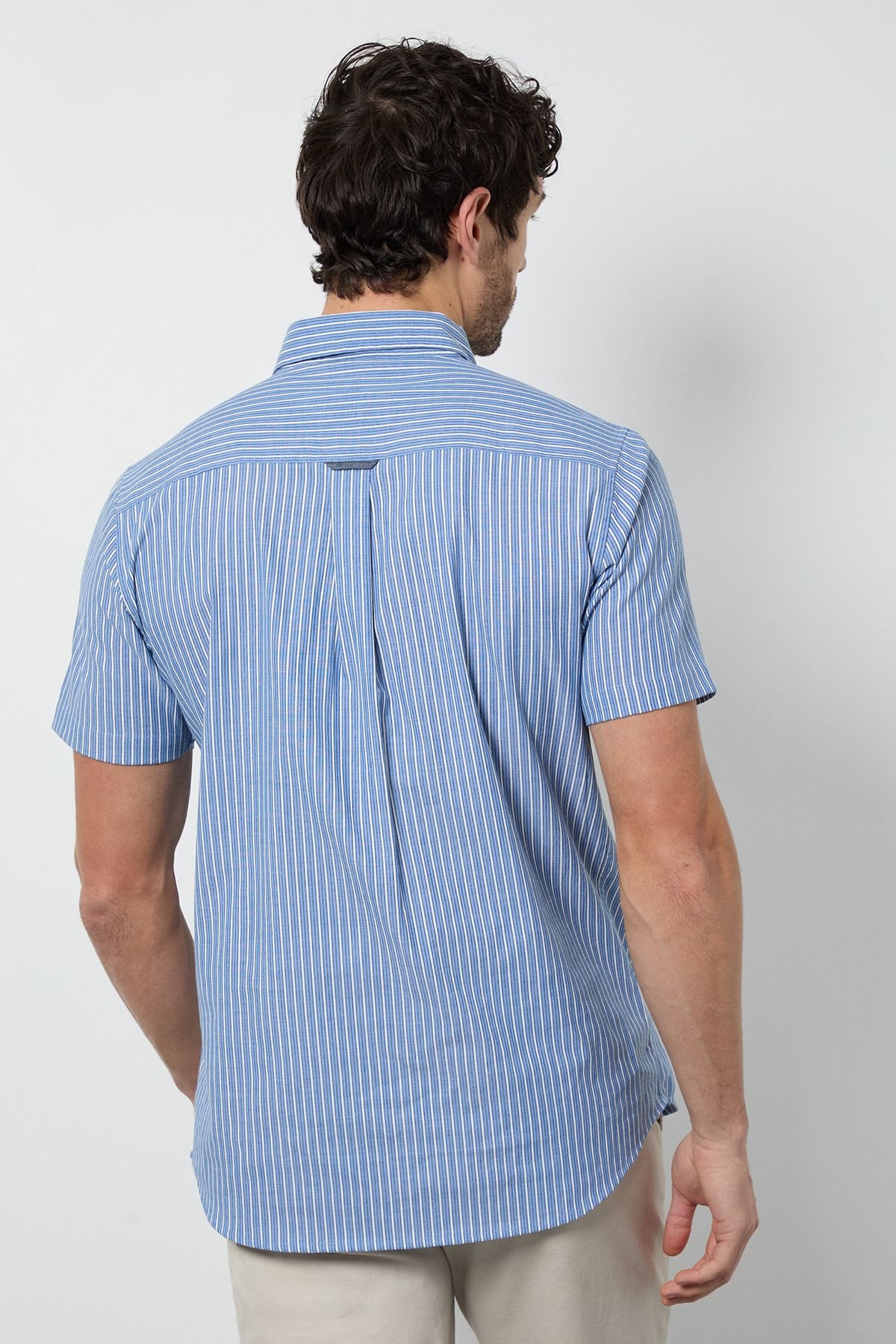 Maine Maine Men's Blue Multi Stripe Short Sleeve Shirt - 3