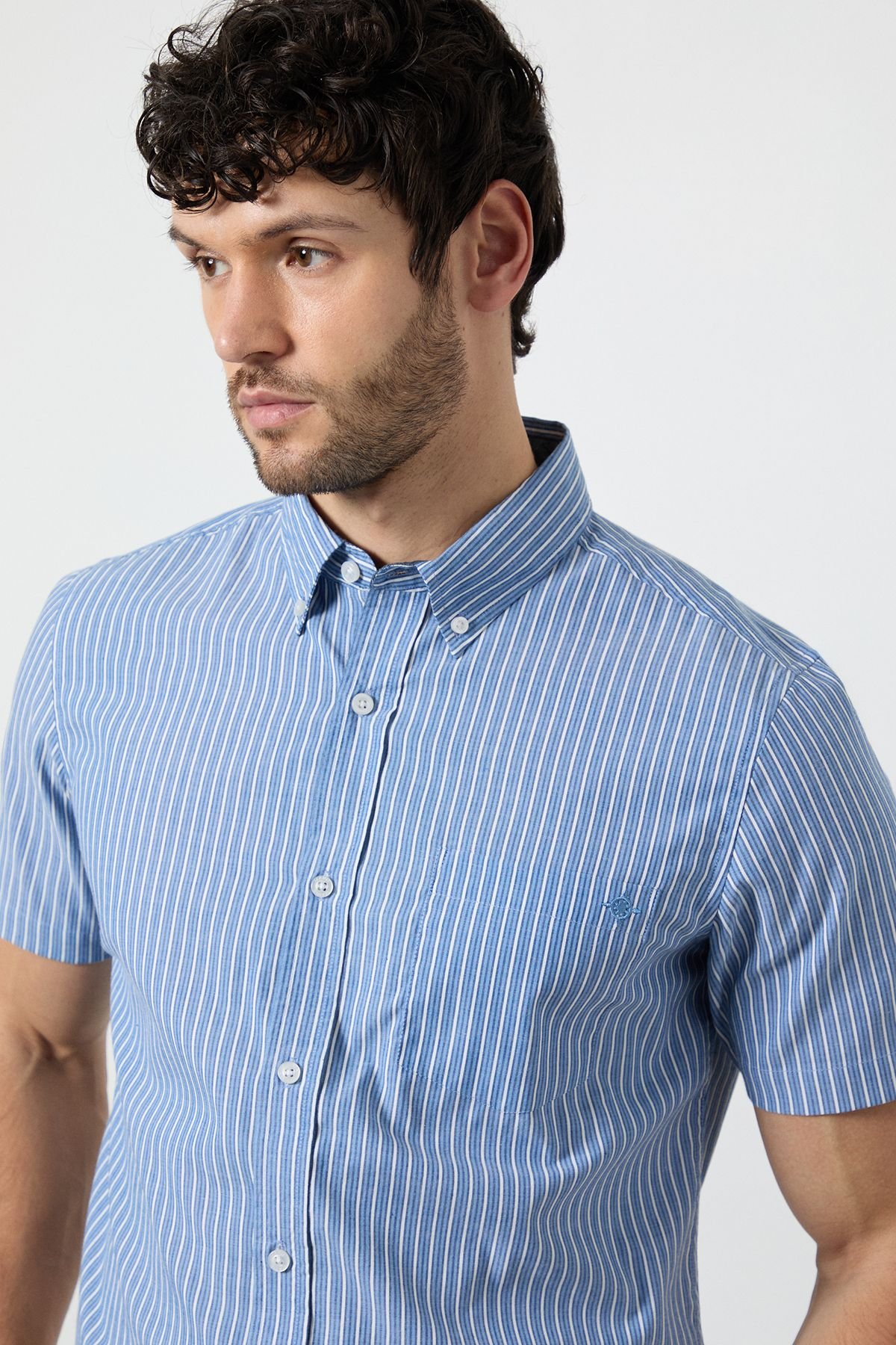 Maine Maine Men's Blue Multi Stripe Short Sleeve Shirt - 4