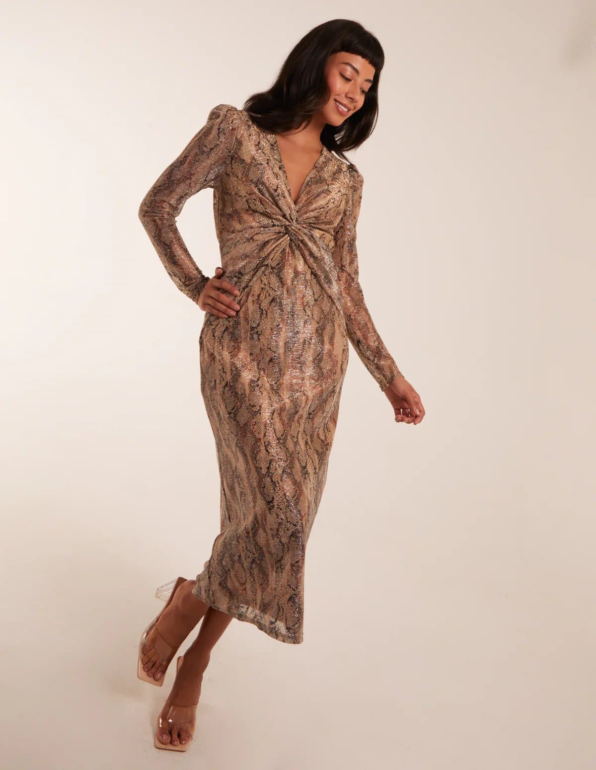 Blue Vanilla Snake Print Plisse Twist Front Dress
