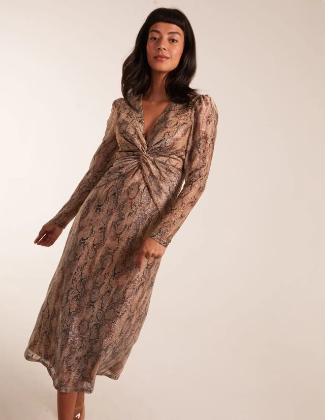 Blue Vanilla Snake Print Plisse Twist Front Dress - 3