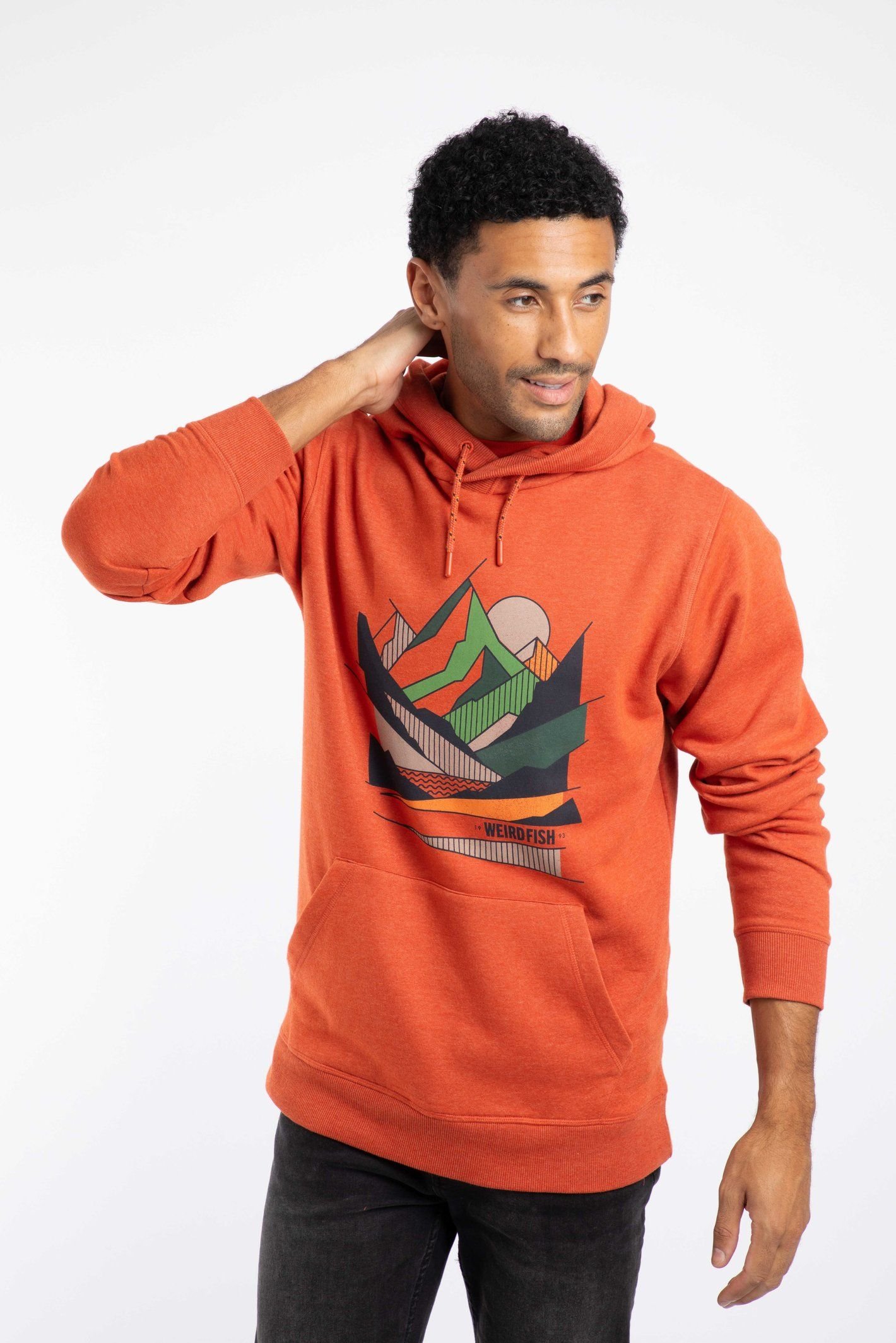 Weird Fish Weird Fish Men's Bryant Front Print Graphic Popover Hoodie in Orange - 2