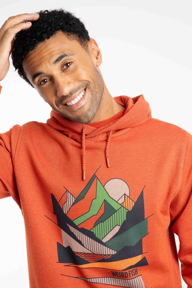 Weird Fish Weird Fish Men's Bryant Front Print Graphic Popover Hoodie in Orange - 3