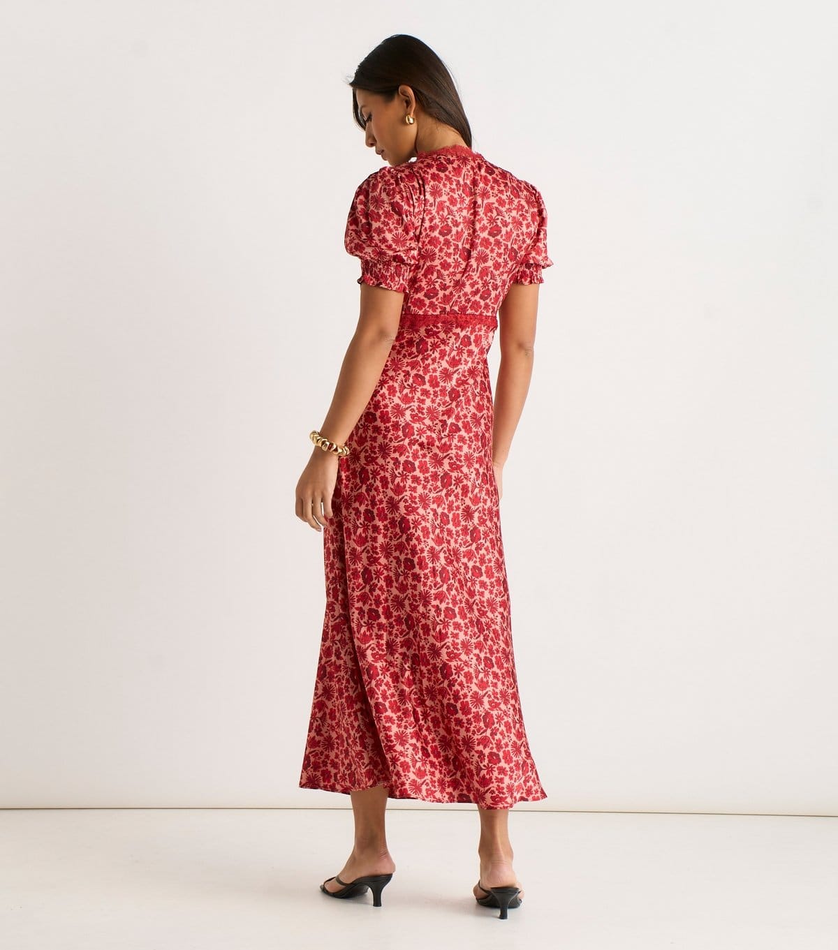 Gini London Women's Red Floral Lace Trim Midi Dress Gini London New Look - 4