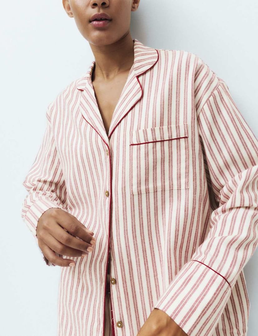Marks & Spencer M&S Striped Revere Matching Family Pyjamas Red Mix - 1