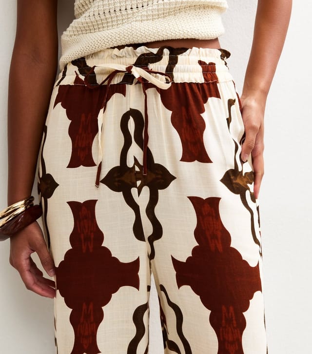 New Look Women's Brown Abstract Print Wide Leg Trousers New Look - 2
