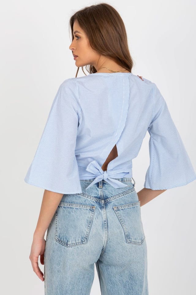 Love Lace Love Lace Women's Cotton Sweetheart Blouse with Back Tie in Blue - 3